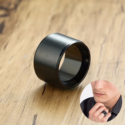 Anillo de tubo ancho de 15mm para hombre en acero inoxidable negro anillos gruesos para cigarros joyería masculina accesorios para hombre ► Foto 1/6