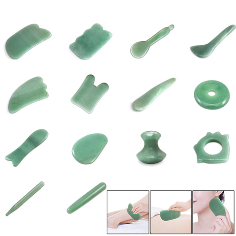 Gua Sha-masajeador para raspar, piedra de Jade verde de cuarzo Natural, herramienta de acupuntura para masaje facial ► Foto 1/6