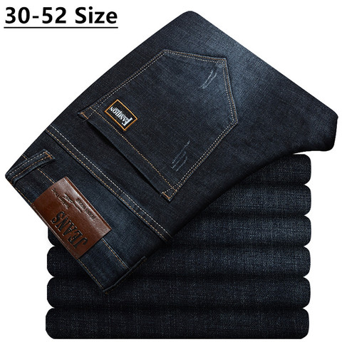 Pantalones de mezclilla elásticos para hombre, Jeans rectos y sueltos de negocios, color negro y azul, de talla grande, 42, 44, 46, 48, 50, 52 ► Foto 1/6