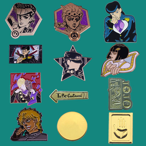 JoJo-Alfileres de esmalte de solapa para hombre y mujer, insignias de broche de dibujos animados de Metal para coleccionar películas de Anime, Collar de mochila, regalos de joyería ► Foto 1/6