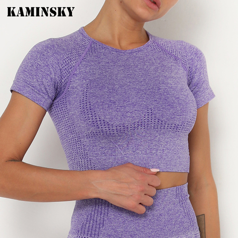 Kaminsky sin costuras-Camiseta de manga corta para mujer, Top de entrenamiento, ropa de gimnasio para mujer, camisetas deportivas para correr ► Foto 1/6