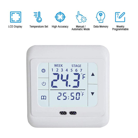 Termostato de calefacción de suelo Digital LCD, calefacción eléctrica, pantalla táctil programable para el hogar, controlador de temperatura cálida, 220V ► Foto 1/6