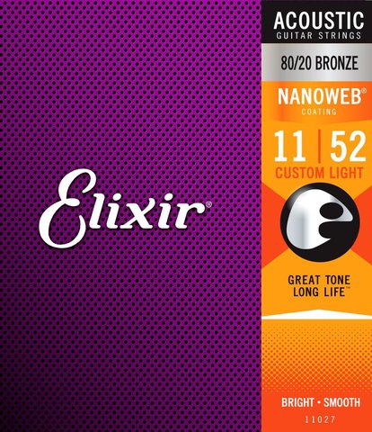 Elixir acústica del 11027 Original de bronce de 80/20 con NANOWEB de revestimiento de luz 11-52 ► Foto 1/1