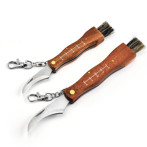 Mini cuchillo plegable multifunción portátil, cuchillos de camping con mango de palisandro, cuchillo de colección hongo con herramienta de cepillo ► Foto 1/5