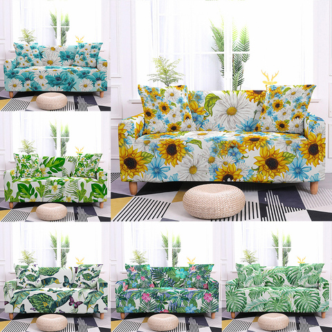 Funda de sofá elástica con hojas de flores, cobertor para muebles, fundas elásticas para sala de estar ► Foto 1/6