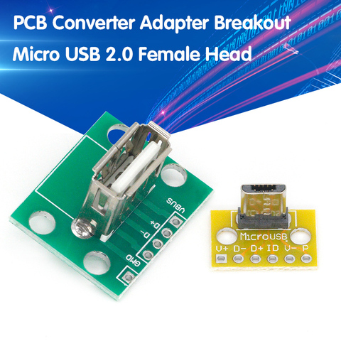 MiCroUSB USB Vertical 2,0 conector hembra A, Adaptador convertidor de PCB de 2,54mm, placa de separación, 180 grados, Vertical ► Foto 1/6