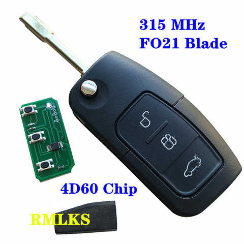 Mando a distancia plegable de 3 botones para coche Ford, llave de 433Mhz, 315Mhz, Chip 4D60, 4D63, para Ford 2, 3, mondeo, Focus, Fiesta, Fob, Fo21 Blade ► Foto 1/6