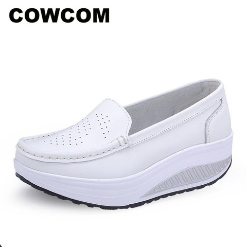 COWCOM WADDLE zapatos zapatillas transpirable de Deporte Zapatos casuales zapatos de cuero de ladera de fondo grueso Muffin zapatos de mujer ► Foto 1/5