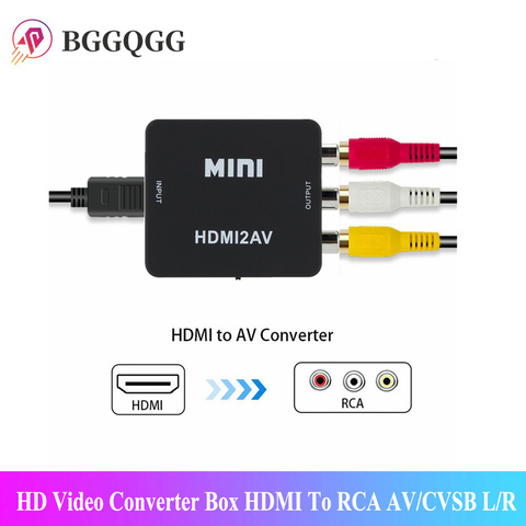 BGGQGG MINI 1080P HDMI a AV convertidor HD caja convertidora de vídeo HDMI a RCA AV/CVSB L/R Video Mini HDMI a AV compatible con NTSC y PAL ► Foto 1/6