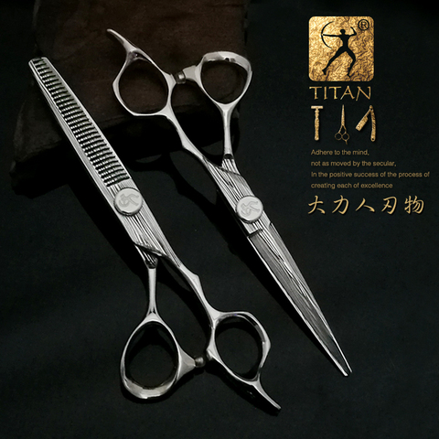 TITAN-Tijeras profesionales de peluquería, juego de tijeras de adelgazamiento, corte de pelo, salón de barbería, nuevas ► Foto 1/6