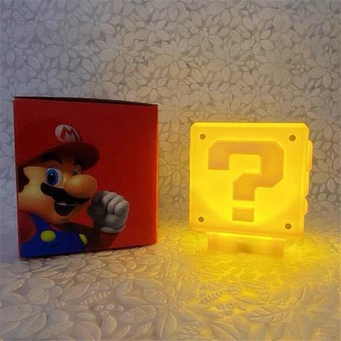 Super Mario LED luz de noche signo de pregunta sonido cubo recargable juego decoración del hogar lámpara chico regalo con música Lampara LED ► Foto 1/6