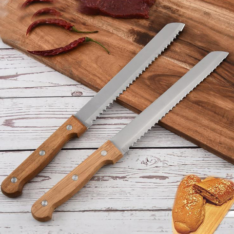 Cuchillo de pan de acero inoxidable de 8 pulgadas, mango de madera de bambú, herramientas de cocción y cuchillos para cortar pan ► Foto 1/6