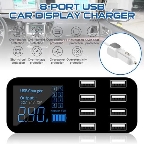 Cargador USB multipuerto Universal para coche, 8 puertos, encendedor de coche, Centro de estación de carga con pantalla LCD, Cargador USB Ultra delgado para coche ► Foto 1/6