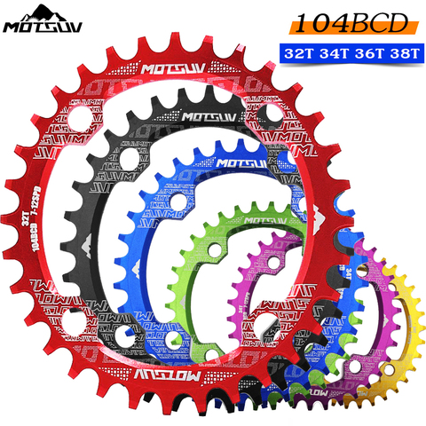 Motoring 104 BCD para bicicleta de montaña, plato dental redondo 32t 34t 36t 38, dientes angostos, anchos, ultraligeros, rueda de cadena 104BCD ► Foto 1/6