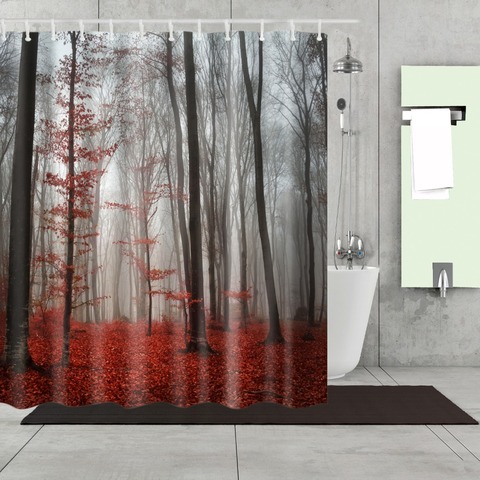 Cortina de ducha 3D de bosque verde, cortinas de baño con patrón natural, telas de poliéster impermeables, 180x180cm ► Foto 1/5