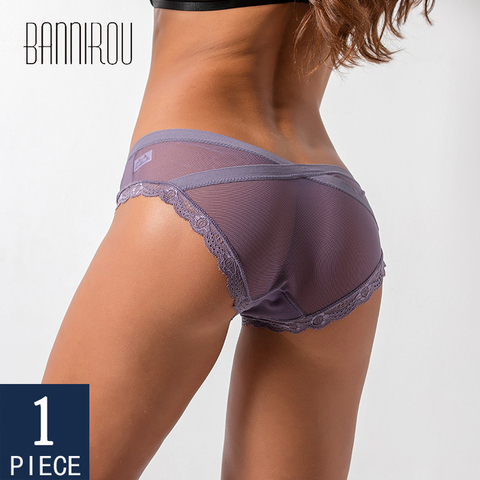 BANNIROU-ropa interior de malla para mujer, bragas de encaje Sexy, bragas femeninas de tiro medio, lencería Sexy, 1 Uds. ► Foto 1/6