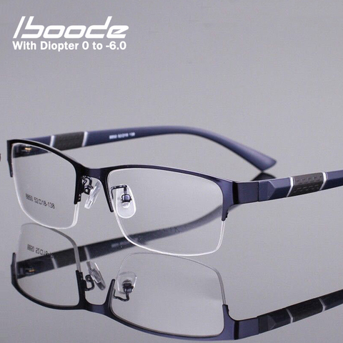 Iboode medio marco de negocios para hombres gafas de miopía acabadas Metal Retro Anti luz azul montura de gafas para miopía mujeres dioptrías 0-1,0 6,0 ► Foto 1/6