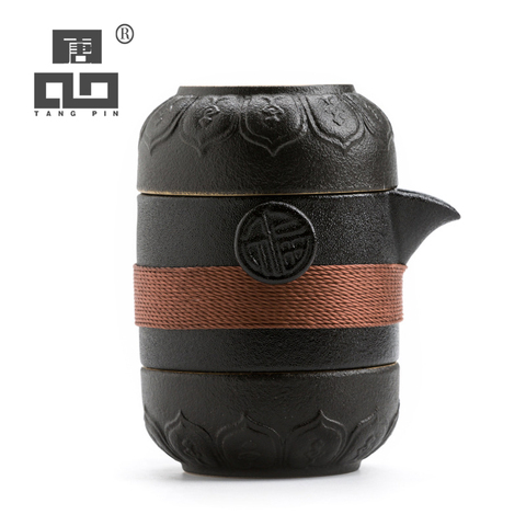 TANGPIN crockery negro Teteras de cerámica con 2 tazas a juego de té portátil de viaje juego de tazas para té ► Foto 1/6