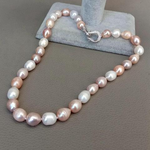 Gargantilla con perlas naturales de agua dulce para mujer y niña, collar con perlas de Color rosa, Morado, blanco y arroz, cierre de pavé de cz, regalo de joyería ► Foto 1/6