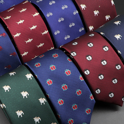 Corbata delgada de animales para hombre, estampado de insectos de poliéster Jacquard para coche, estampado de bicicletas corbatas para bodas, trajes de negocios, vestido de 6cm, regalo ► Foto 1/6