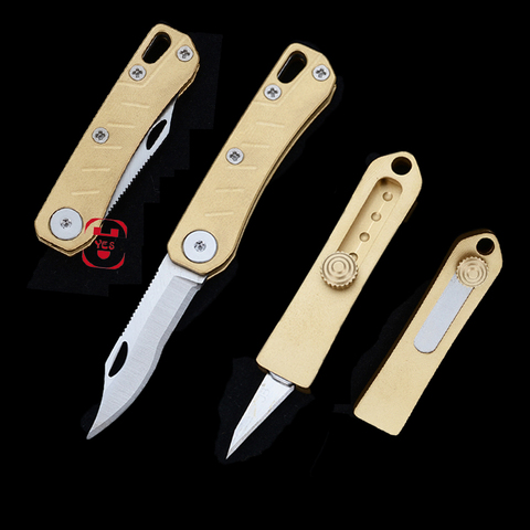 Cuchillo plegable multifunción de cobre puro, minicuchillo de bolsillo portátil EDC de autodefensa para exteriores, anillo de llave abierto expreso ► Foto 1/6