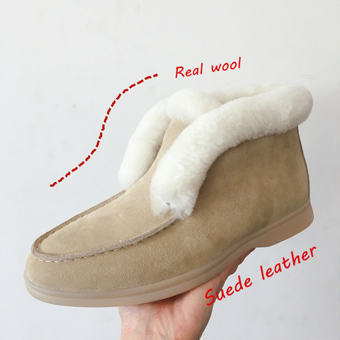 Botines de piel de vaca para mujer, botas cálidas de invierno, de piel natural, sin cordones ► Foto 1/6