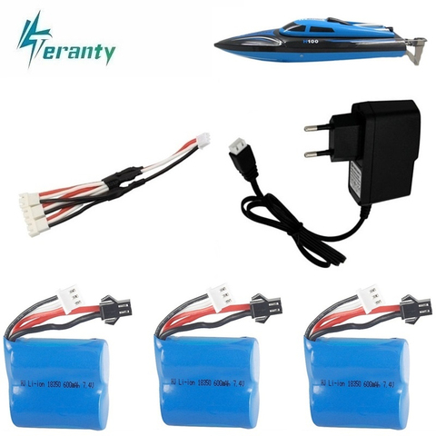 Teranty-Conjunto de cargador de batería de 7,4 v, 600mAh, 18350, para H100, H102, H106, 7,4 v, batería de iones de litio para JJRC S1, S2, S3, S4, S5, barco a control remoto de alta velocidad ► Foto 1/5