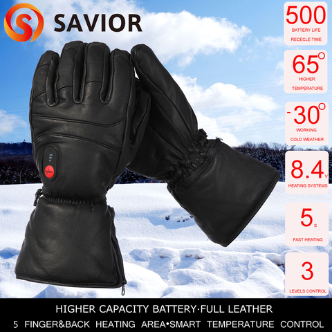 Savior-guantes calefactables eléctricos de cuero completo, con batería para deportes, esquí, motociclismo, pesca, caza, SHGS06 ► Foto 1/6