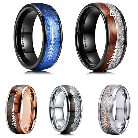 FDLK-Anillos de Carburo de Tungsteno de acero inoxidable para hombre, 8mm, oro rosa, madera Koa hawaiana, incrustación de flecha, joyería ► Foto 1/6