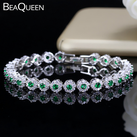 Beawee-colgante de circonia cúbica verde y blanca para mujer, de tenis de plata 925 Pulseras, joyería para mujer B100 ► Foto 1/6