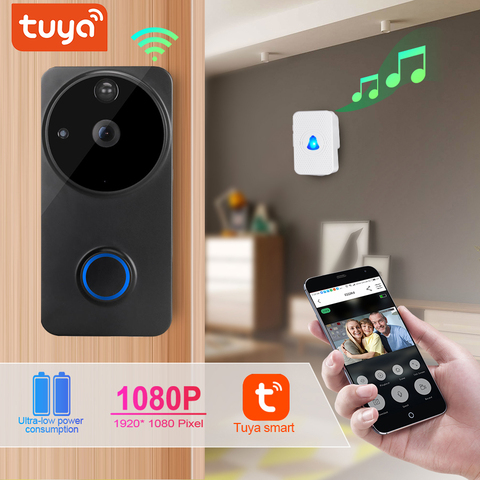 Timbre de puerta inteligente con vídeo WiFi, timbre de puerta de seguridad inalámbrico inteligente con WiFi, grabación Visual, Monitor de visión nocturna, intercomunicador para puerta ► Foto 1/6