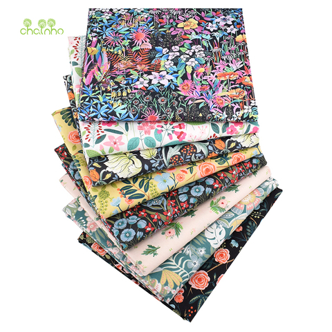 Chainho negro Floral impreso de sarga de algodón de tela 8 unids/lote 40x50cm Patchwork tela para DIY de acolchar costura bebé niño y Material ► Foto 1/6