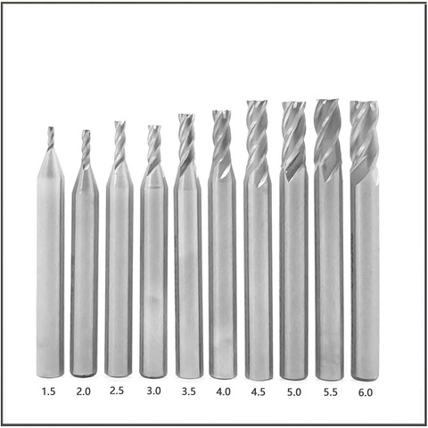 10 unids/set 1,5/2/2.5/3/3.5/4/4.5/5/5.5/. 5/6mm cortador rotatorio de metales de vástago recto de 4 flautas de acero de alta velocidad ► Foto 1/6