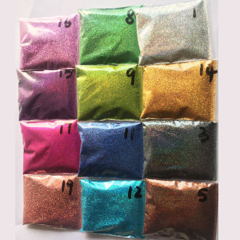 Rikonka 10G brillo holográfico en polvo azúcar brillante plata uñas polvo fino brillante Nail Art decoraciones manicura 21 colores 0,2mm ► Foto 1/6