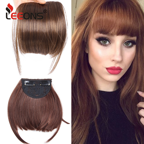 Leeons, flequillo corto sintético, resistente al calor, extensiones de cabello para mujeres, pelo corto Natural, flequillo de cabello para extensiones, negro ► Foto 1/6