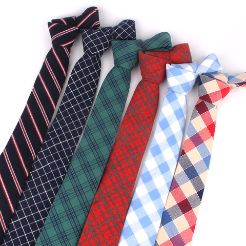 De moda de corbatas de algodón para hombres flacos corbata para boda Casual Plaid corbatas trajes ajustada a cuadros cuello lazos Gravatas ► Foto 1/6