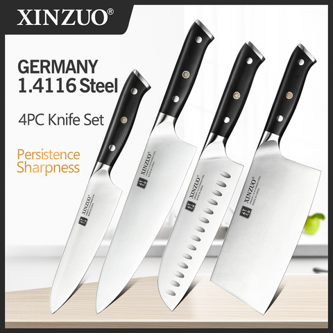 XINZUO-Juego de cuchillos de cocina de acero inoxidable, Santoku de utilidad para Chef, herramientas de cocina de estilo japonés, mango de ébano, 4 Uds. ► Foto 1/6