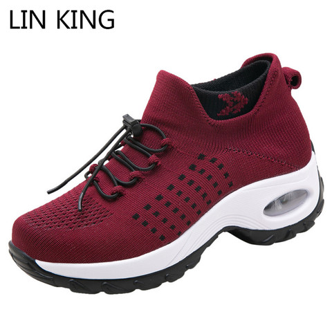 LIN KING-zapatos informales para mujer, zapatillas deportivas transpirables a la moda, zapatos de malla para caminar, cuñas de plataforma, para gimnasio, de talla grande ► Foto 1/6