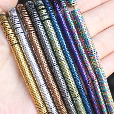 ¡Forma de disco de color Chapado en Hematita Natural, 1x2-6mm, 15 pulgadas por hilo, para fabricación de joyas de collares DIY Bracelat! ► Foto 1/6