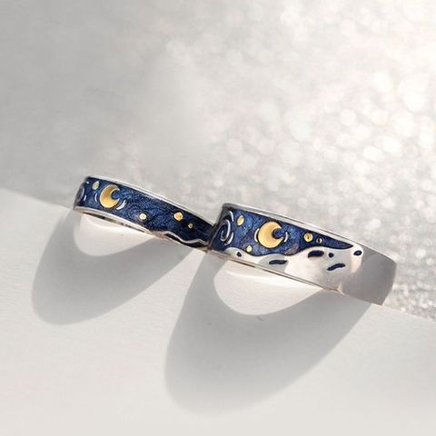 Anillo abierto de Van Gogh con cielo estrellado para parejas, sortija romántica, joyería ► Foto 1/6