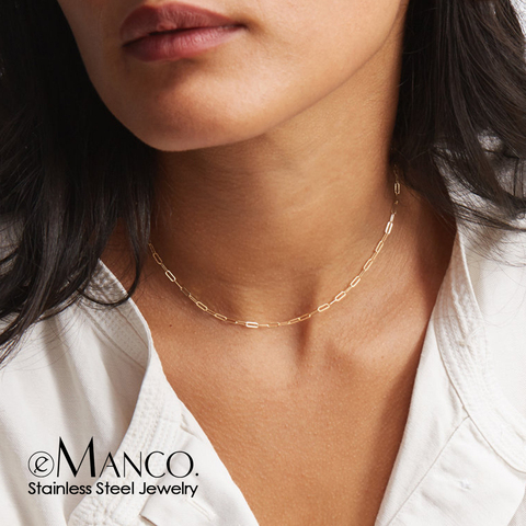 Collar de cadena de acero inoxidable 316L para mujer, gargantilla de cadena para mujer, joyería de marca eManco ► Foto 1/6