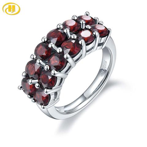 HUTANG-Anillo de granate negro Natural para mujer, anillos de plata de ley 925, Gema roja de Granada, joyería fina, regalo de Navidad ► Foto 1/6