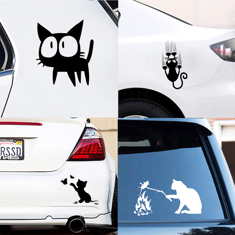 Pegatinas de coche de gato de dibujos animados, pegatinas de coche divertidas con diseño de mariposa, decoración extraíble para coches, accesorios ► Foto 1/6