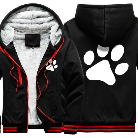 Chaquetas con capucha de lana para hombre, con estampado de pata de perro y gatos, chaquetas con cremallera con capucha para exteriores, informales, invierno, 2022 ► Foto 1/6