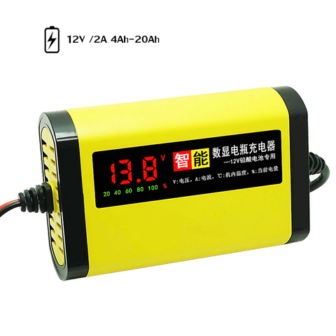 Cargador de batería automático para coche y motocicleta, 12V, 2A, 3 etapas, GEL AGM de plomo y ácido, cargador de batería de pantalla LCD inteligente ► Foto 1/6