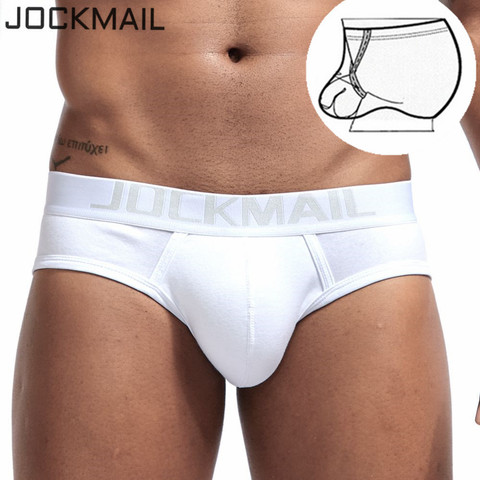 JOCKMAIL-Calzoncillo slip de algodón para hombre, ropa interior sexy, con bolsa convexa en U, gay, color blanco sólido ► Foto 1/6