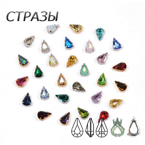 CTPA3bI-diamantes de imitación coloridos para coser en vidrio, formas de pera con garra, piedras punteadas para manualidades, traje de gimnasio ► Foto 1/6