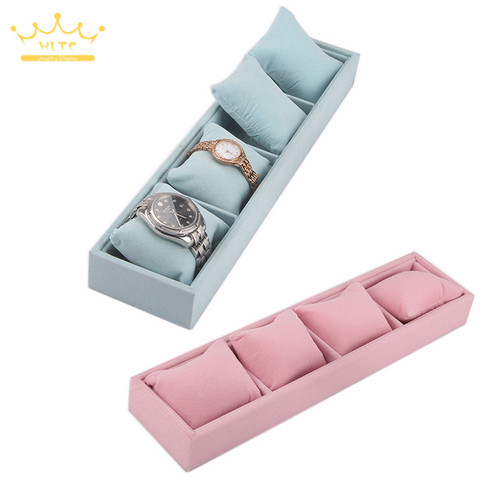 Bandeja de pulsera con 4 rejillas, caja para presentación de joyas, almohada, exhibición de accesorios, relojes, pulsera, escaparate, bandeja para relojes ► Foto 1/6