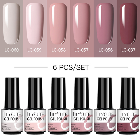 LILYCUTE 6/4 Uds Set de geles para pulido de uñas Semi permanente híbrido Gel barniz uñas capa superior para Base remojo LED UV Gel para decoración de uñas ► Foto 1/6