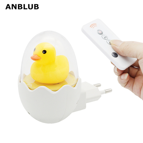 Enchufe de la UE pato amarillo LED Sensor de luz de noche Control regulable lámpara de pared Control remoto para el dormitorio del hogar bebés niños regalo ► Foto 1/6